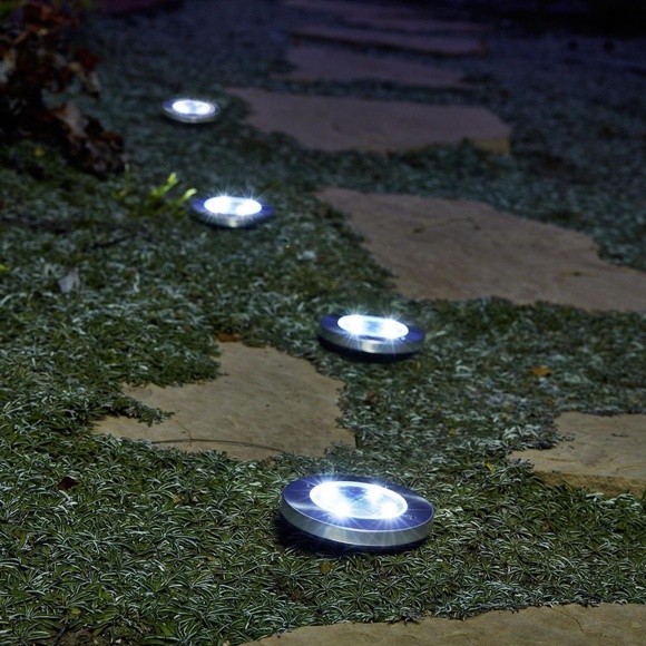 Solar LED IN-Ground 4 Disk Light Pucks I Stainless Finish I Auto Dusk Turn On - Picture 6 of 8